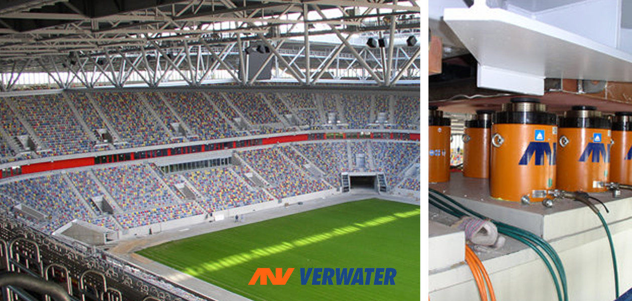 Lifting and securing a soccer stadium roof